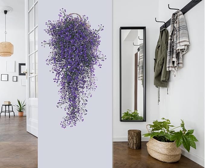 RECUTMS Artificial Hanging Plants Fake Vines Wall Hanging 4Pcs Faux Ferns Leaves Greenery for Summer Spring Home Garden Wedding Arch Graduation Party Indoor Outdoor Decorations(Purple)