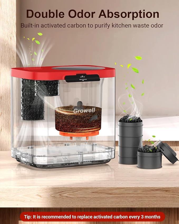 Electric Composter for Kitchen, 4L Indoor Odorless Compost Bin with 2 Carbon Filters, Upgraded Brushless Motor, Auto-Clean, LED Display, Visible Window, Smart Countertop Food Waste Composting Machine