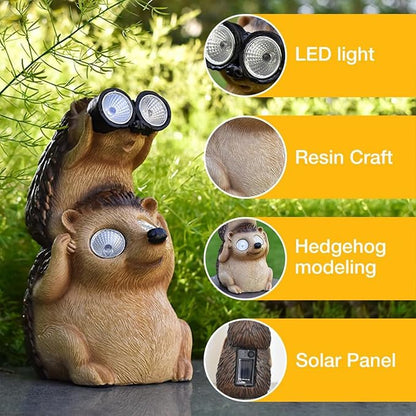 Banax Hedgehog Solar Garden Ornaments, Waterproof LED Garden, Resin Fairytale Art Ornament Outdoor Solar Statues, Hedgehog Statue Gift for Family, Friends & Colleagues Yard Lawn