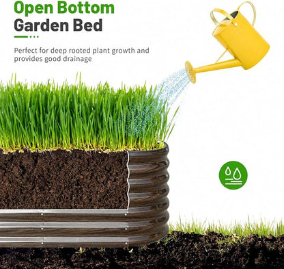 SnugNiture 2-Pack Galvanized Steel Raised Garden Bed Kit - 8x2x2 ft Metal Planter Boxes for Vegetables, Flowers, Herbs | Easy Assembly, Open Bottom Design, Brown