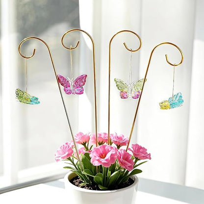 4 Pack Blown Glass Butterfly Decorative Garden Stakes | Colorful Butterflies With 13.5'' Tall Gold Plant Trellis for Indoor Outdoor Lawn Porch Pathway Patio Plant Potted Flower Bed