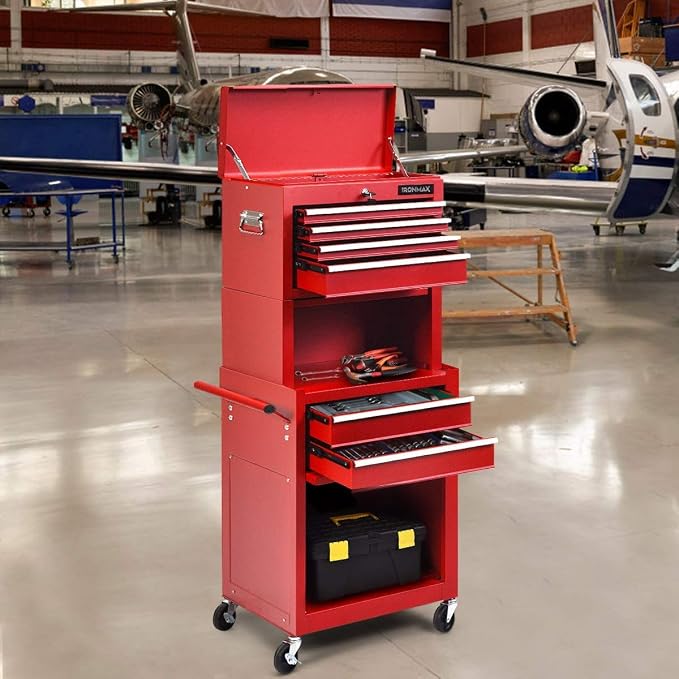 ARLIME 6-Drawer Rolling Tool Chest, Tool Storage Cabinet W/Sliding Drawers, Detachable Top Box & Locking System, Removable Toolbox Organizer for Garage & Warehouse (Red)