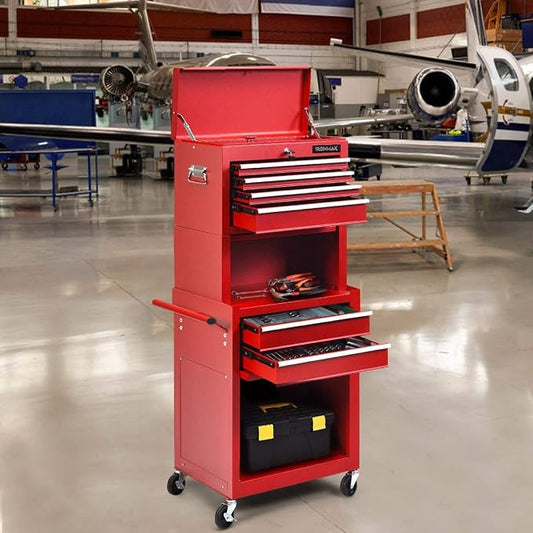 ARLIME 6-Drawer Rolling Tool Chest, Tool Storage Cabinet W/Sliding Drawers, Detachable Top Box & Locking System, Removable Toolbox Organizer for Garage & Warehouse (Red)