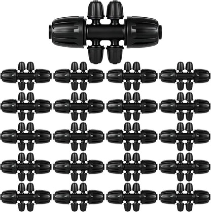 1/2 Inch to 1/4 Inch Tubing Irrigation Fittings for (1/2'' ID x 0.60''-0.63'' OD) 16mm Drip Tubing,Locked Barbed Tee Connectors (20 Pcs Barbed Tee 6-Way)