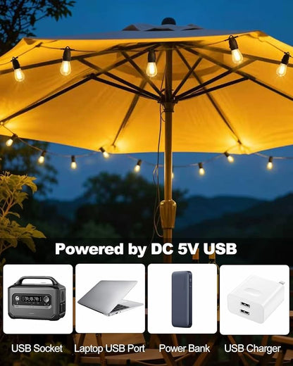 BRIMAX 24.6Ft USB Powered String Lights,10 LED Bulb Waterproof&Shatterproof | Outdoor Camping String Light Dimmable Brightness with Swith for Tents,Patio,Backyard and Holidays,2700K Warm White