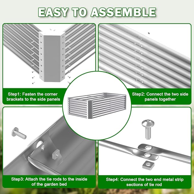 8x4x2ft Raised Garden Bed, Deep Root Planter Box, Silver,1 Pack | 1mm Thick Galvanized Steel, Resists Rust Bowing, Easy Assembly, Ideal Deep-Root Growing Condition for Broccoli,Beans,Tomatoes