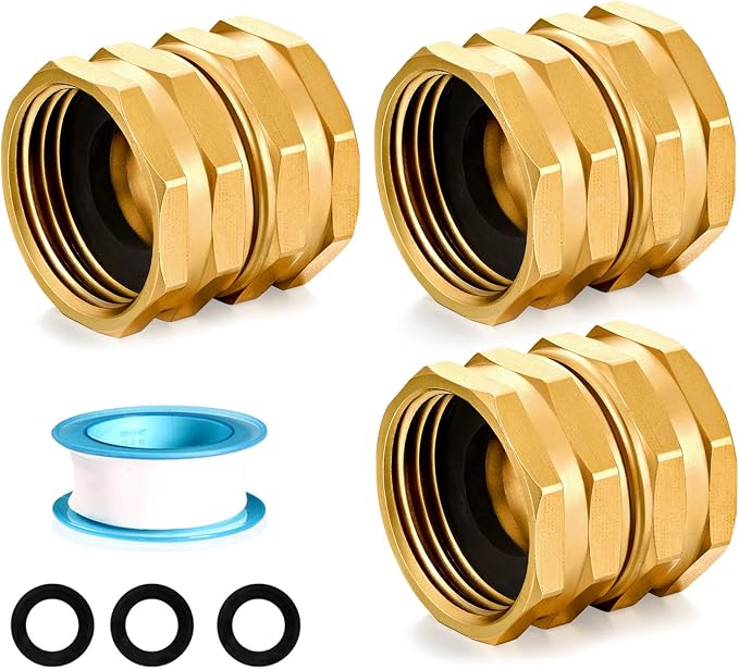SIGURANTA Garden Hose Female to Female Hose Adapter, 3/4 Inch Brass GHT Double Female Connector Swivel (3 PCS)