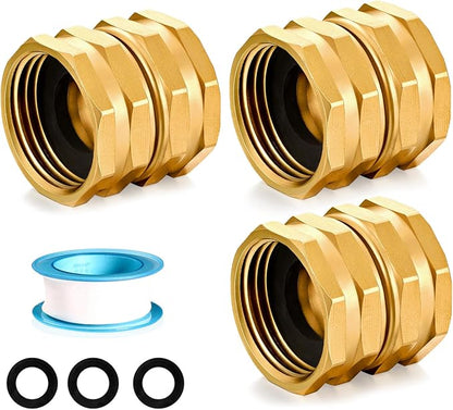 SIGURANTA Garden Hose Female to Female Hose Adapter, 3/4 Inch Brass GHT Double Female Connector Swivel (3 PCS)
