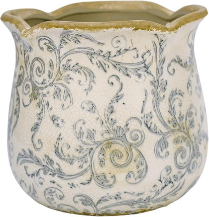 Dosayes Rustic Ceramic Planter, 6 Inch Tuscan Vintage Flower Pot with Drainage, Farmhouse Garden Pot for Indoor Plants, Kitchen & Garden Tuscan Decor, Plant Lover Gift (Grey)