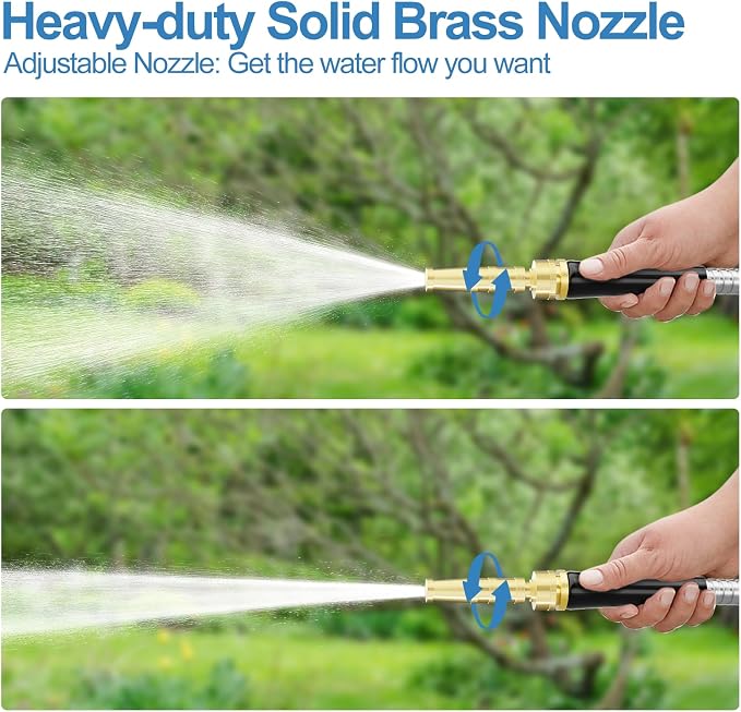 SPECILITE 150 FT Garden Hose, 304 Stainless Steel Metal Heavy Duty Flexible Water Pipe, Kink Free, Durable, Lightweight for Yard, Outdoor with Rubber Grip