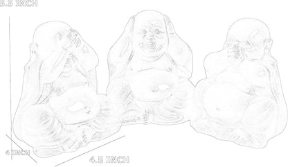 Bellaa Laughing Buddha Set of 3, Hear-No, See-No, Speak-No Evil, Happy Hotei Feng Shui Statue for Money Wealth Zen Chinese Buddhist Monk Budai Luck Happiness Gold 26058