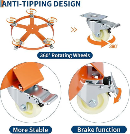 55-Gallon Drum Dolly, Heavy Duty 1250Lbs Load Capacity,Barrel Dolly Cart with Cross Braces & Swivel Casters Wheel,Steel Fram,Non Tipping Design,Barrel Cart with Brake for Warehouse Drum Handling