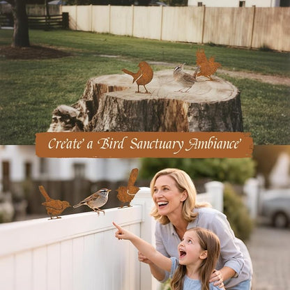 5PCS Rusty Bird Decor, Garden Sculptures and Yard Art, Yard Decorations Outdoor, Metal Bird Wall Decor, Fence Decorations Outdoor, Rustic Garden Decor, Outdoor Statues, Metal Birds Yard Decor