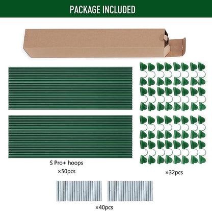MAXPACE Greenhouse Hoops Kit, DIY 8ft Grow Tunnel, Fits Raised Garden Beds Up to 2.7ft Wide, 50 Pcs Rust-Proof Fiberglass Frame Support Rods for Row Cover, Shade Cloth, Frost Netting & Plant Stakes