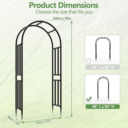 BUKLIYN Garden Arch - 47" L x 95" H Heavy Duty Metal Arbor, Powder Coated Rustproof Finish, Trellis for Climbing Roses Ivy Clematis
