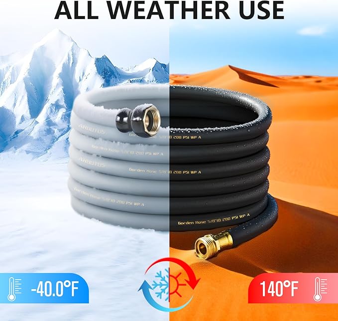 Garden Hose 5/8" x 15ft Brass Rubber Heavy Duty Water Hose 600 PSI Burst Pressure, Durable Flexible Hose for Yard, Car Wash, Pets Black