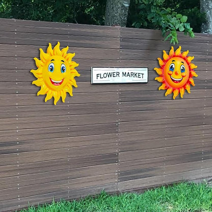 2Pcs Metal Sun Wall Decor, 13Inches Sun Outdoor Wall Art for Garden Yard Room Kitchen Patio Fence Decorations
