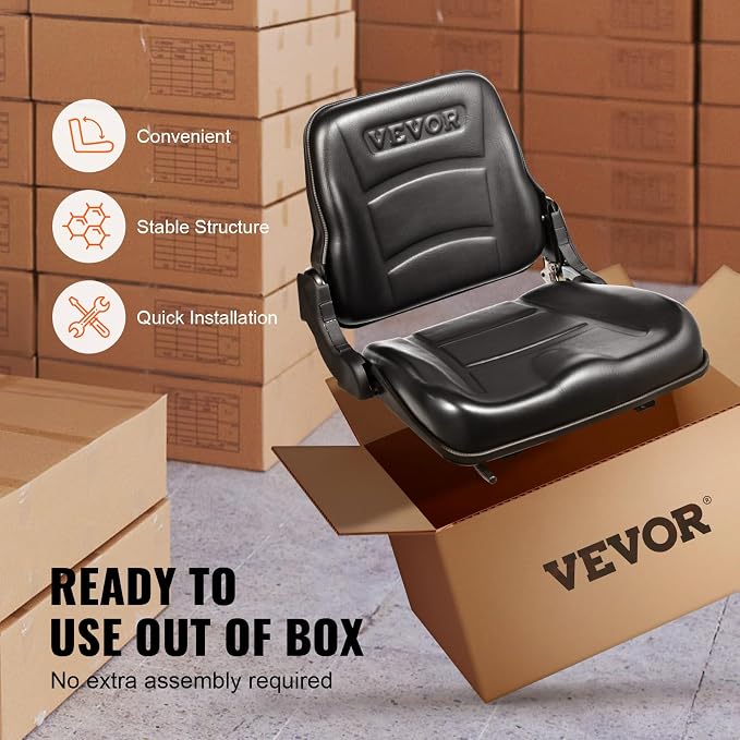 VEVOR Universal Forklift Seat, Fold Down Tractor Seat with Adjustable Angle Back and Micro Switch, 6.3-13.4 inch Extended Slot Comfortable Forklift Seat for Tractor Loader Excavator