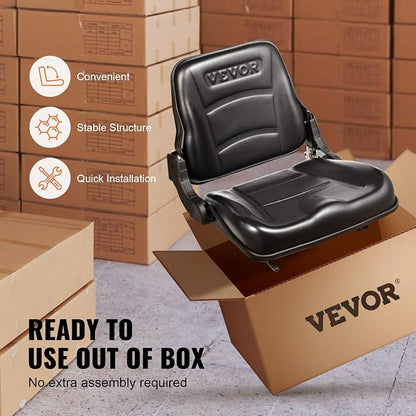 VEVOR Universal Forklift Seat, Fold Down Tractor Seat with Adjustable Angle Back and Micro Switch, 6.3-13.4 inch Extended Slot Comfortable Forklift Seat for Tractor Loader Excavator