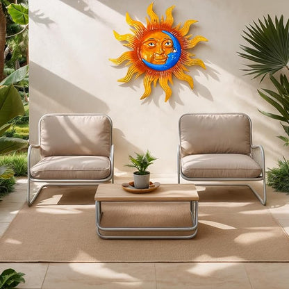 25.7'' Large Size Metal Sun Outdoor Wall Art Decor, Sun&Moon Outside Metal Art Rust Proof Wall Sculpture, Ideal for for Yard, Bedroom, Patio, Garden, Fence, Deck Pool Home and Farmhouse (Large sun)