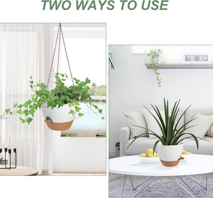 Vanslogreen Hanging Planters for Indoor Outdoor Plants, 2 Pack Self Watering Hanging Pot with Drainage Holes & Removable Tray (White, 6'')