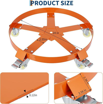 55-Gallon Drum Dolly, Heavy Duty 1250Lbs Load Capacity,Barrel Dolly Cart with Cross Braces & Swivel Casters Wheel,Steel Fram,Non Tipping Design,Barrel Cart with Brake for Warehouse Drum Handling