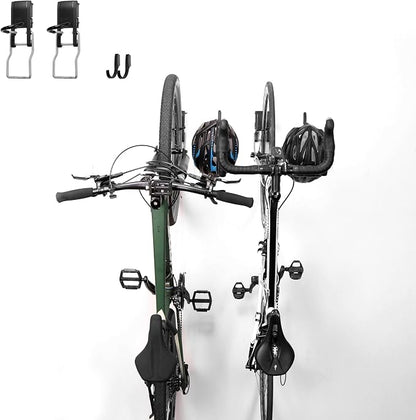 Bike Hook 2 Pack, Max 3 Inch for Mountain Bike eBike, 110 lbs Weight Capacity, with Extra Helmet Hook, Heavy duty Wall mount Bicycle Rack for Garage Storage
