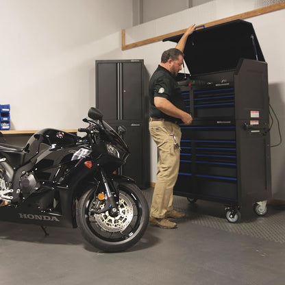 Montezuma Tool Box - 46" x24" 11 Drawer Rolling Tool Cabinet with Multiple Power Outlets & Black Powder Coat Finish - M462411TC