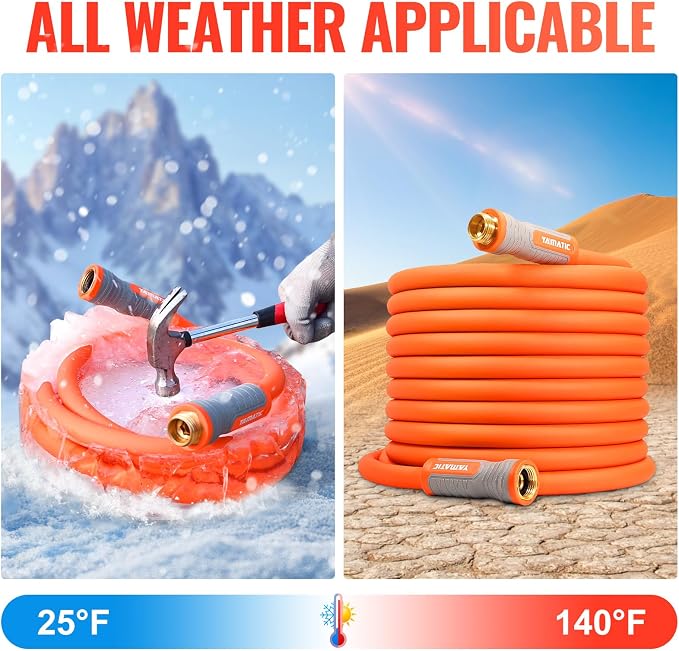 YAMATIC 100 ft Garden Hose 5/8 in, Ergonomic Swivel Fittings, Burst 600 PSI | Heavy Duty Water Hose with 2 Set Brass Quick Connects, Flexible and Lightweight Hose for All Weather Lawn Yard Gardening