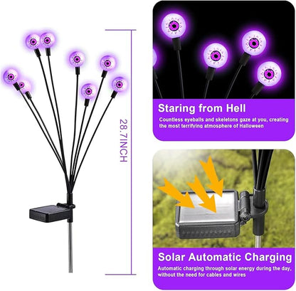 ASMAD Halloween Decorations Outdoor Solar Scary Eyeball Lights, 10Pack 80LEDs Purple Eyeball Swaying Firefly Light, Waterproof Halloween Path Lights for Garden/Yard/Patio/Party Decor