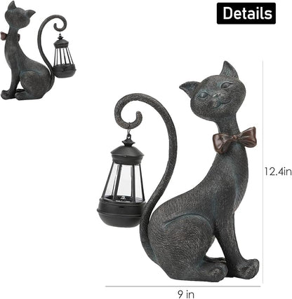Cat Outdoor Statues with Solar Garden Light:Cat Garden Statues for Outside Fall Decor Clearance,Outdoor Figurine for Yard Art Lawn Ornaments Patio Balcony Home House - Birthday Gifts for mom Grandma