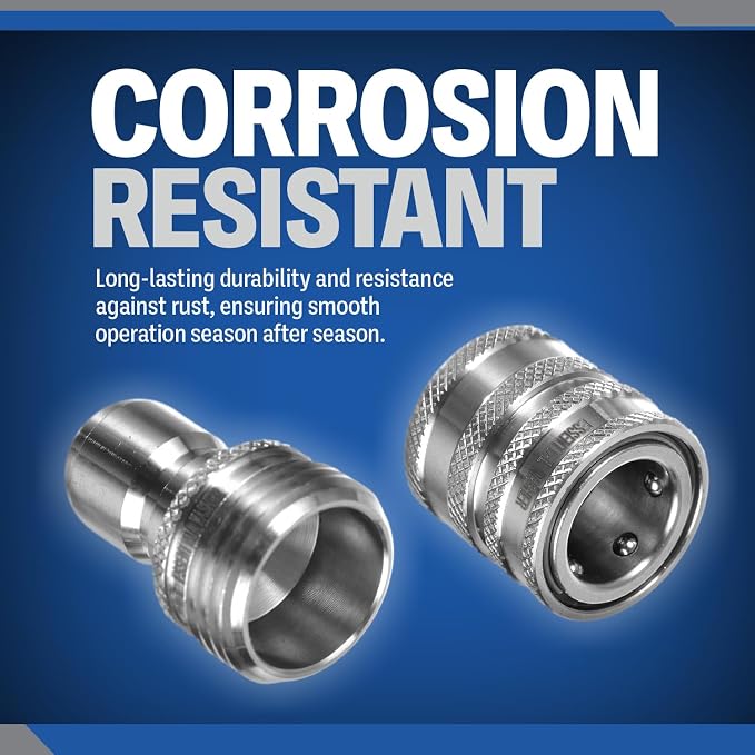 Essential Washer ¾” Stainless Steel Garden Hose Quick Connect Fittings | 1 Coupler & 3 Plugs Set
