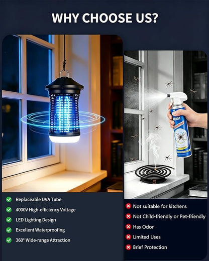 Electric Bug Zapper Indoor/Outdoor, Mosquito & Insect Zapper with LED | Electric Insect Control Device with LED Light. IPX4 Waterproof. 360° Attraction for Home, Kitchen, Patio.