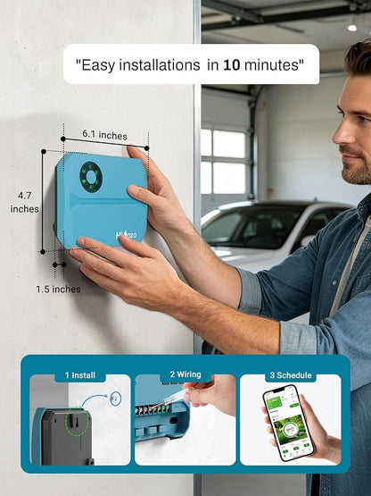 Smart Sprinklers Controller WiFi, Irrigation Controller Easy Use App Enabled, 4 Zone + 16 Plans, Save Water Auto Skip Rain, Freeze & Wind, 10 Minutes Install