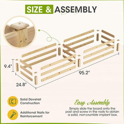 Crownland Outdoor Gardens 8 ft Raised Garden Bed Wooden Patio Raised Beds Backyard Elevated Planter Box Grow Vegetables Fruits Herb Yard Fast Easy Assembly
