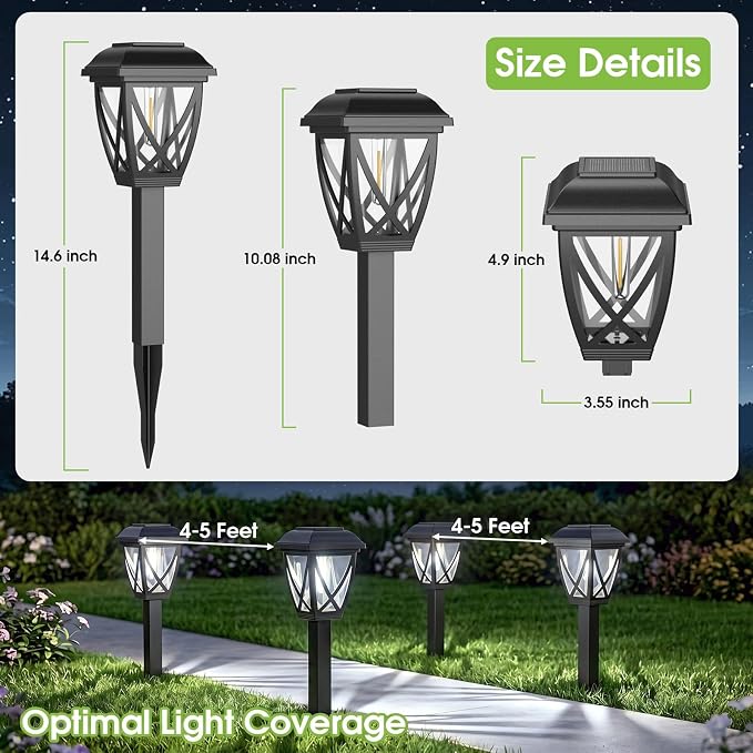 Greluna Solar Pathway Lights Outdoor 10 Pack, 6000K Auto On/Off Waterproof Solar Powered Garden Lights, Energy Saving Landscape Outside Lights for Yard, Walkway, Patio & Driveway Decor
