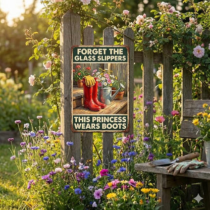Garden Decor Sign This Princess Wears Boots Wall Art | Garden Enthusiasts • Porch Patio Display • Garden Theme • Rustic Farmhouse Style • UV Printed • 8x12 Inch