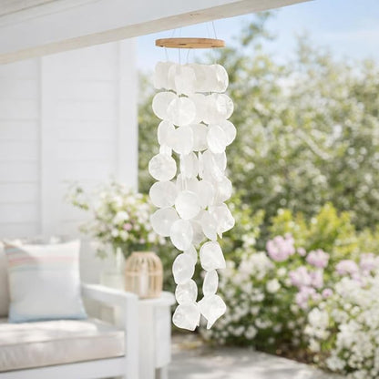 Solange & Frances Natural Capiz Shells Wind Chimes for Outside. Wind Chimes Indoor and Outdoor Decor. Unique Gift for Mom, Birthday Gifts for Women