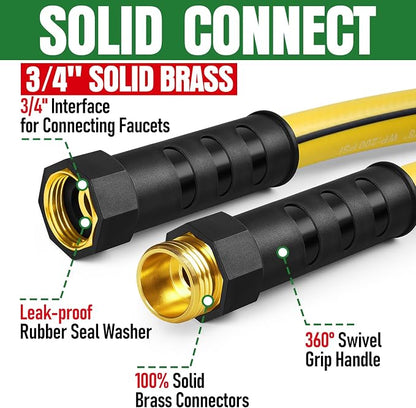 Garden Hose 75 ft x 5/8" with Nozzle, Water Hose Heavy Duty Flexible, Lightweight Kink-less Hybrid Hose with Swivel Handle, Male to Female Fittings