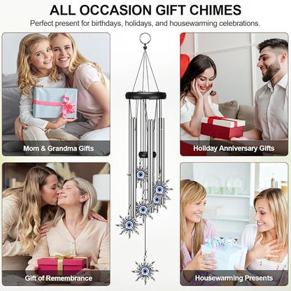 Virekm Windchimes Outdoors,Wind Chimes for Outside Clearance, Wind Chime with Natural Sounds, Outdoor/Indoor Decorations for Patio, Porch, Backyard and Garden Decor (Sun Evil Eyes)