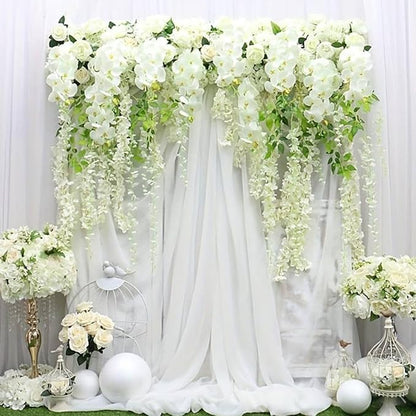 Artificial Wisteria Hanging Flowers Fake Wisteria Flower Garland Silk Vines Rattan Decor for Home Wedding Arch Wall Garden Greenery Bedroom Outdoor Office Party Decoration (12, White)