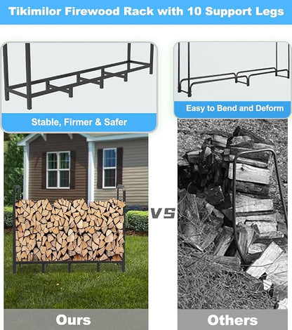 5.3ft Firewood Rack Holder, Adjustable Heavy Duty Fire Log Stacker Stand for Fireplace, Outdoor Indoor Metal Wood Pile Storage Organizer, Patio Logs Stand tool, Black
