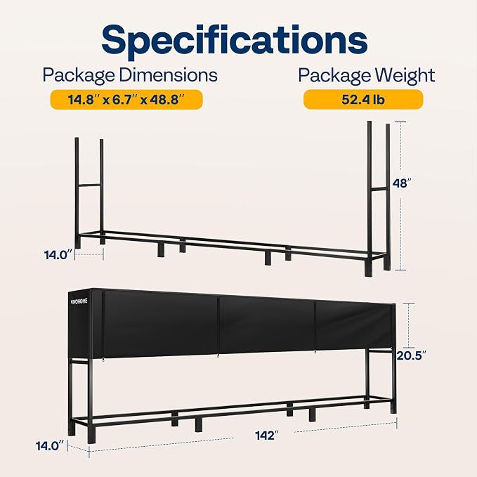 VIVOHOME Upgraded Heavy Duty 12 ft 3/4 Cord Firewood Rack Outdoor with Cover Combo Set, Thick Steel Log Holder Up to 4400 lb, Fire Wood Pile Storage Stand Organizer Black