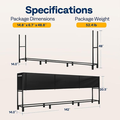 VIVOHOME Upgraded Heavy Duty 12 ft 3/4 Cord Firewood Rack Outdoor with Cover Combo Set, Thick Steel Log Holder Up to 4400 lb, Fire Wood Pile Storage Stand Organizer Black