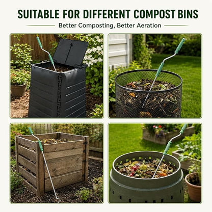 46.5" Compost Aerator Tool, Manual Compost Turner, No Assembly Stainless Steel Compost Stirring Tool for Compost Bins, Outdoor Compost Piles & Backyard Composting, Wall Mount Hook