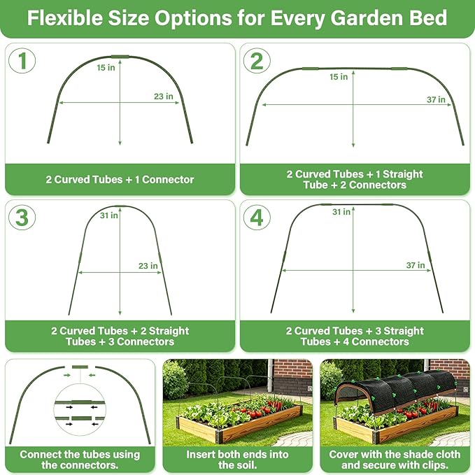 Garden Shade Cloth Kit 10x10FT, 50% Sunblock Garden Shade for Plants with 6 Sets Garden Hoops & Clips, UV Resistant Raised Bed Shade Cover for Outdoor Plants, Vegetables & Greenhouse