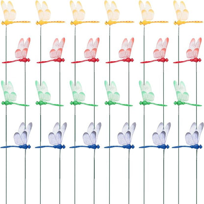 VGOODALL 24 PCS Dragonfly Garden Stakes, Plastic Garden Decorations | 4 Colors Dragonfly Ornaments for Indoor, Outdoor Yard