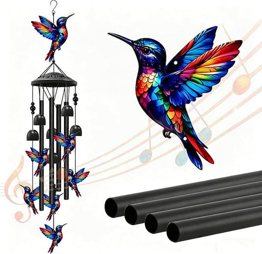 Hummingbird Wind Spinner Chimes for Outside,Black Metal Hummingbird Bereavement/Memorial,Hummingbirds Gifts for Women/Men, Garden/Yard Decor, Memorial/Birthday Gifts for Grandma/Mom