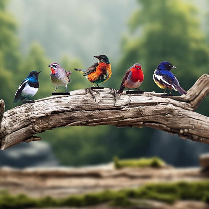 HUYIENO 5PCS Vivid Metal Birds Fence Decor 2D Dual Side Color Painted Outdoor Garden Natural Bird Sculptures for Outdoor Fences, Patio, Garden and Bird Lovers