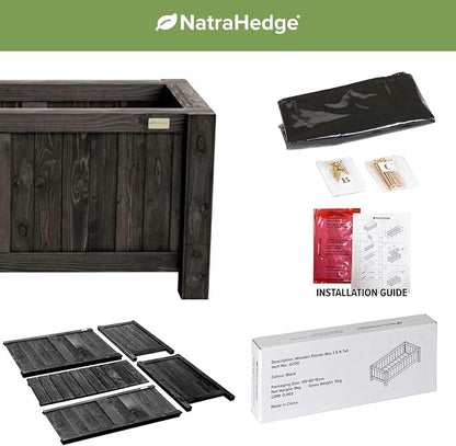 NatraHedge (44" Lx 15" W x 15" H (Black) Hampton Classic Wooden Planter Box Indoor and Outdoor Rectangular Garden Planter Use for Patio, Yard, Greenhouse, Vegatable, Flowers, and Herb | (Black) Indoor and Outdoor Rectangular Garden Use for Patio Yard G...